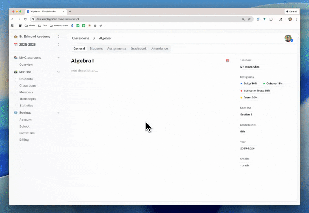 Screenshot of the SimpleGrader grading features